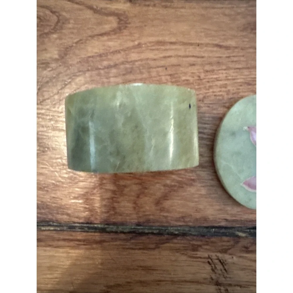 Soapstone Marble Small Oval Trinket Box Mother Of Pearl Inlaid Flower On Lid